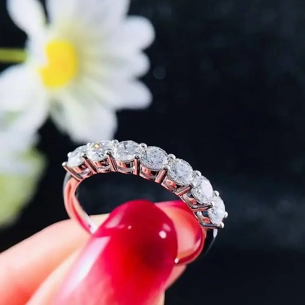 VVS1 Round Lab Dia Prong Half Eternity 925 Silver Wedding Band Ring